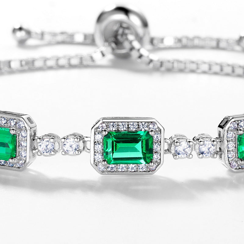 Luxury Emerald Cut Emerald Green Bracelet for Women In Sterling Silver