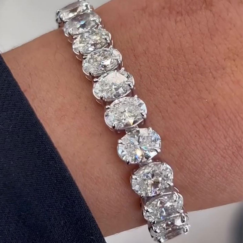 Romantic Luxurious White Oval Cut Bracelet for Women In Sterling Silver