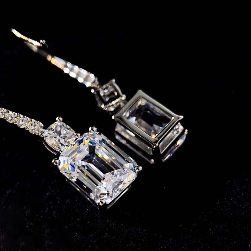 6.0Ct Emerald Cut Simulated Diamond Drop Earrings In Sterling Silver