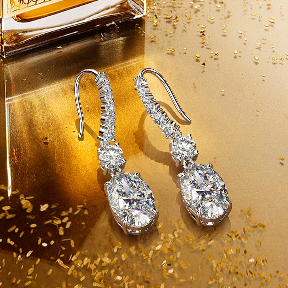 2.0Ct Luxury Oval Cut Sona Simulated Diamond Drop Earrings for Women In Sterling Silver
