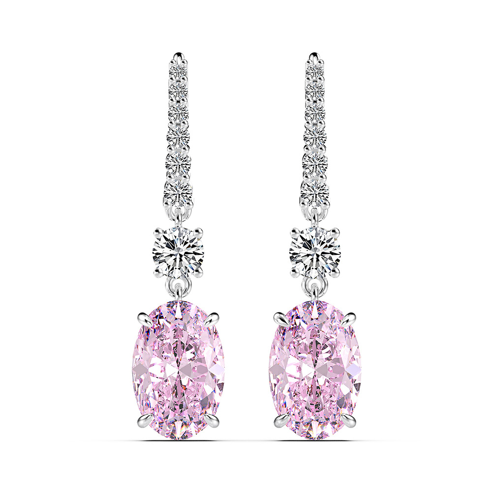 2.0Ct Created Pink Sapphire Oval Cut Women's Drop Earrings In Sterling Silver