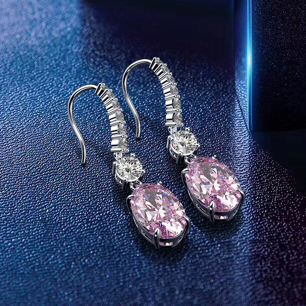 2.0Ct Created Pink Sapphire Oval Cut Women's Drop Earrings In Sterling Silver