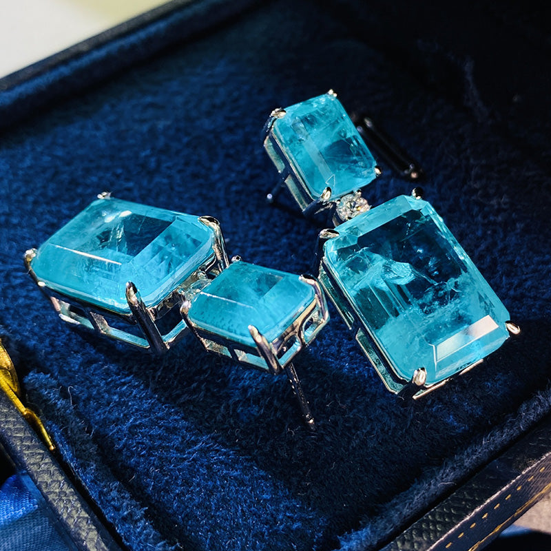 7.0Ct Rare Synthetic Paraiba Tourmaline Women's Earrings In Sterling Silver