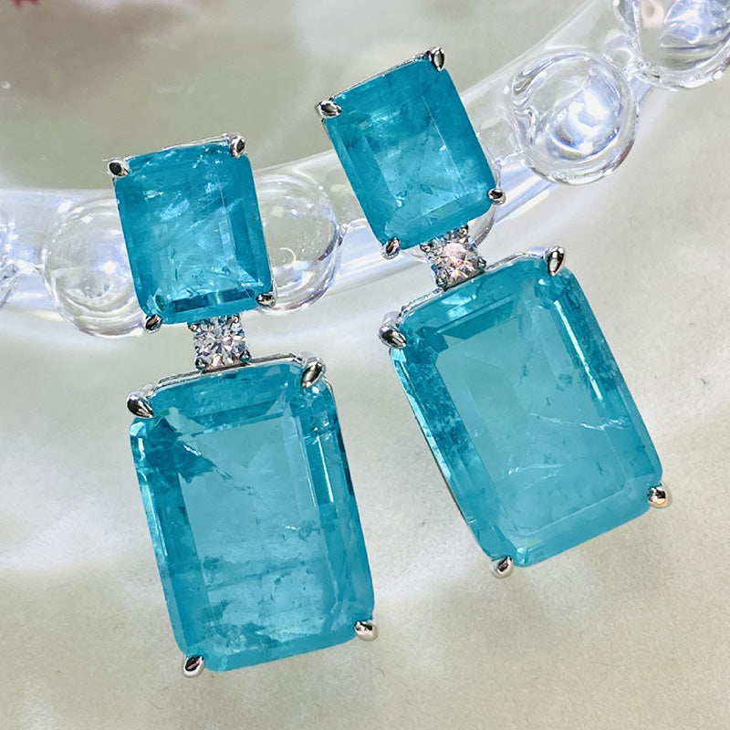 7.0Ct Rare Synthetic Paraiba Tourmaline Women's Earrings In Sterling Silver