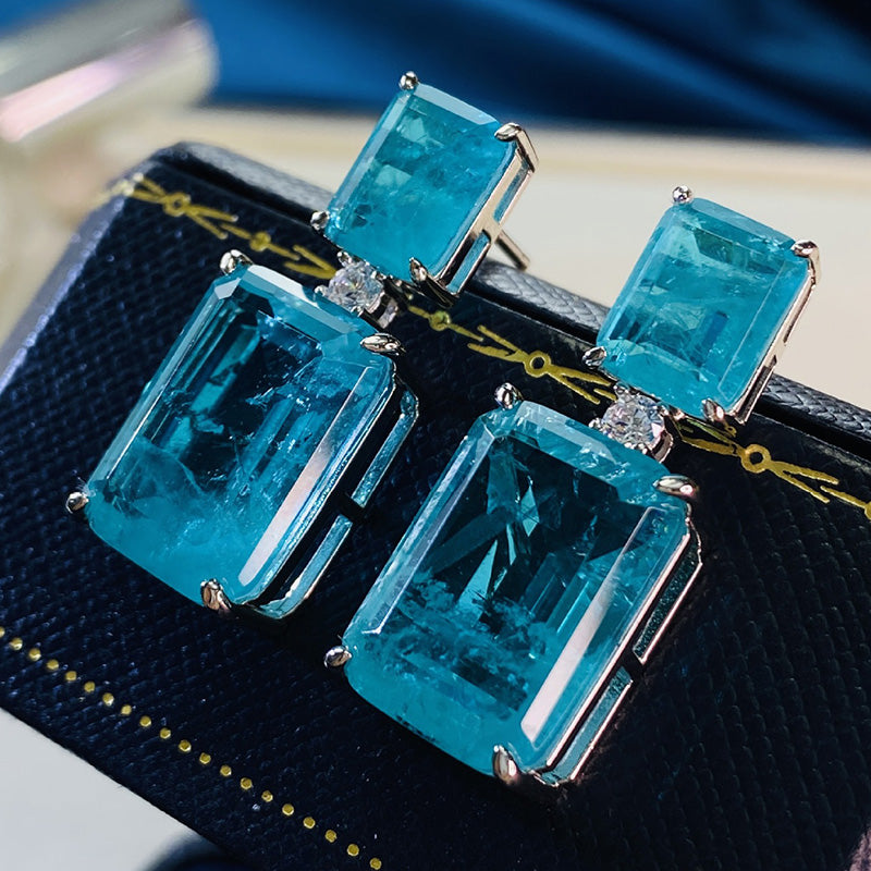 7.0Ct Rare Synthetic Paraiba Tourmaline Women's Earrings In Sterling Silver