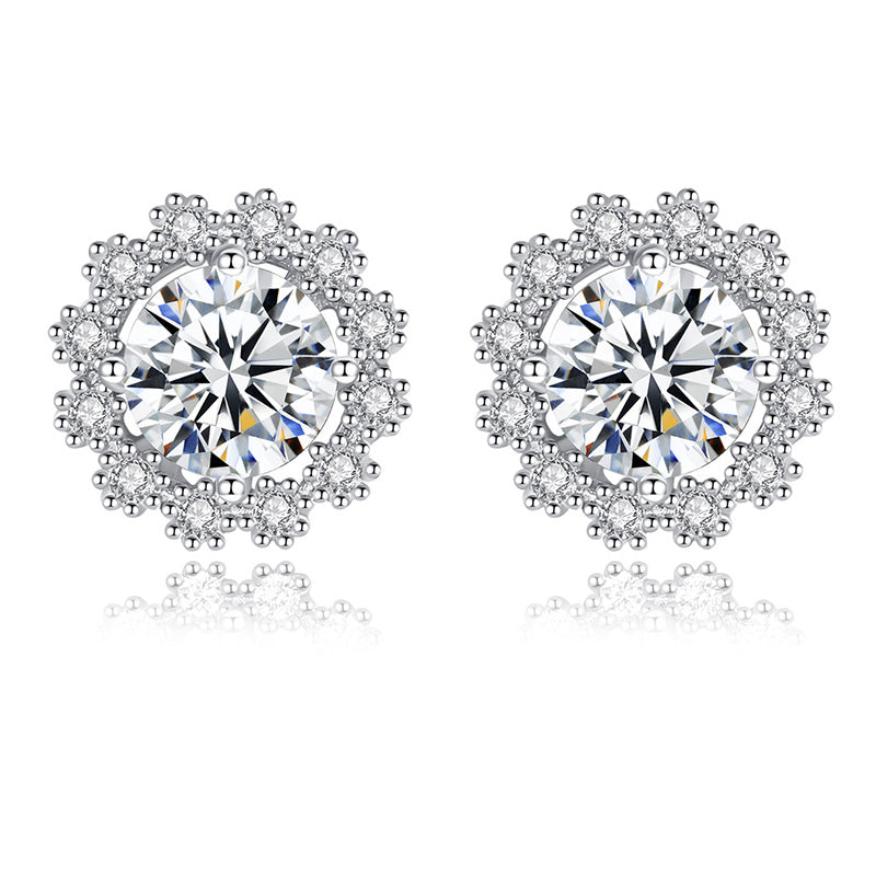 1.0Ct Moissanite Snowflake Stud Earrings In Sterling Silver