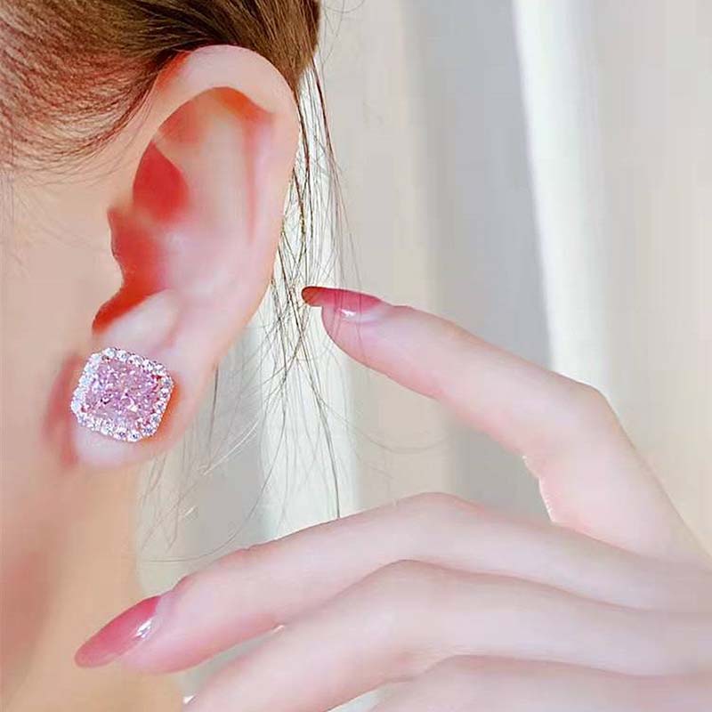 3.0Ct Elegant Rose Gold Halo Radiant Cut Pink Sapphire Stud Earrings In Sterling Silver