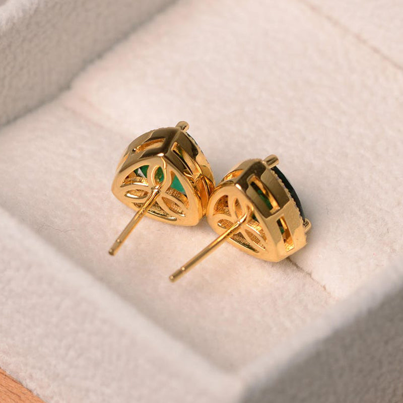 2.0Ct Elegant Yellow Gold Trillion Cut Emerald Green Earrings In Sterling Silver