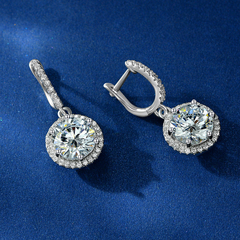 2.0Ct Classic Halo Round Cut Drop Earrings In Sterling Silver