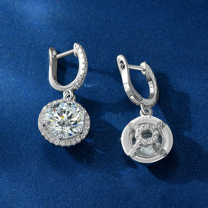 2.0Ct Classic Halo Round Cut Drop Earrings In Sterling Silver