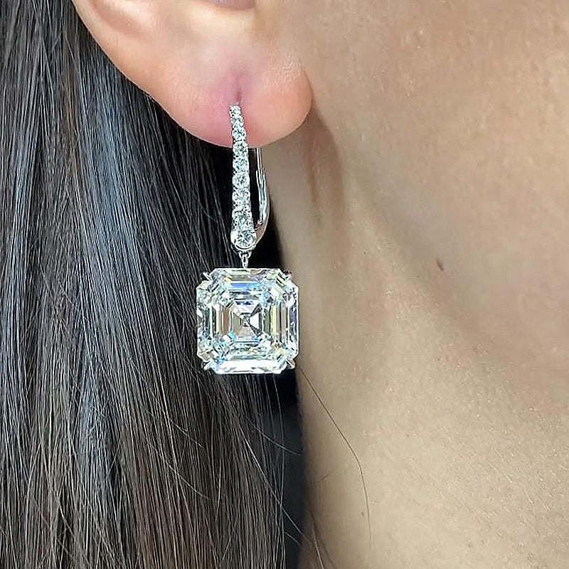 8.0Ct Elegant Asscher Cut Women's Earrings In Sterling Silver