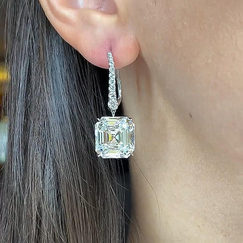 8.0Ct Elegant Asscher Cut Women's Earrings In Sterling Silver