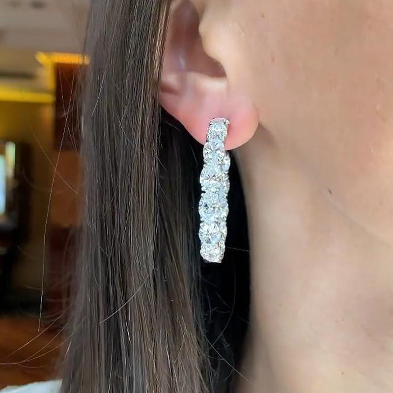 3.2Ct Sparkle Oval Cut Women's Hoop Earrings In Sterling Silver