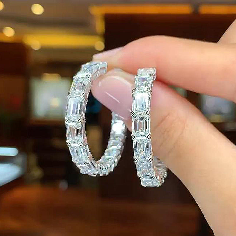 8.0Ct Sparkle Emerald Cut Women's Hoop Earrings In Sterling Silver