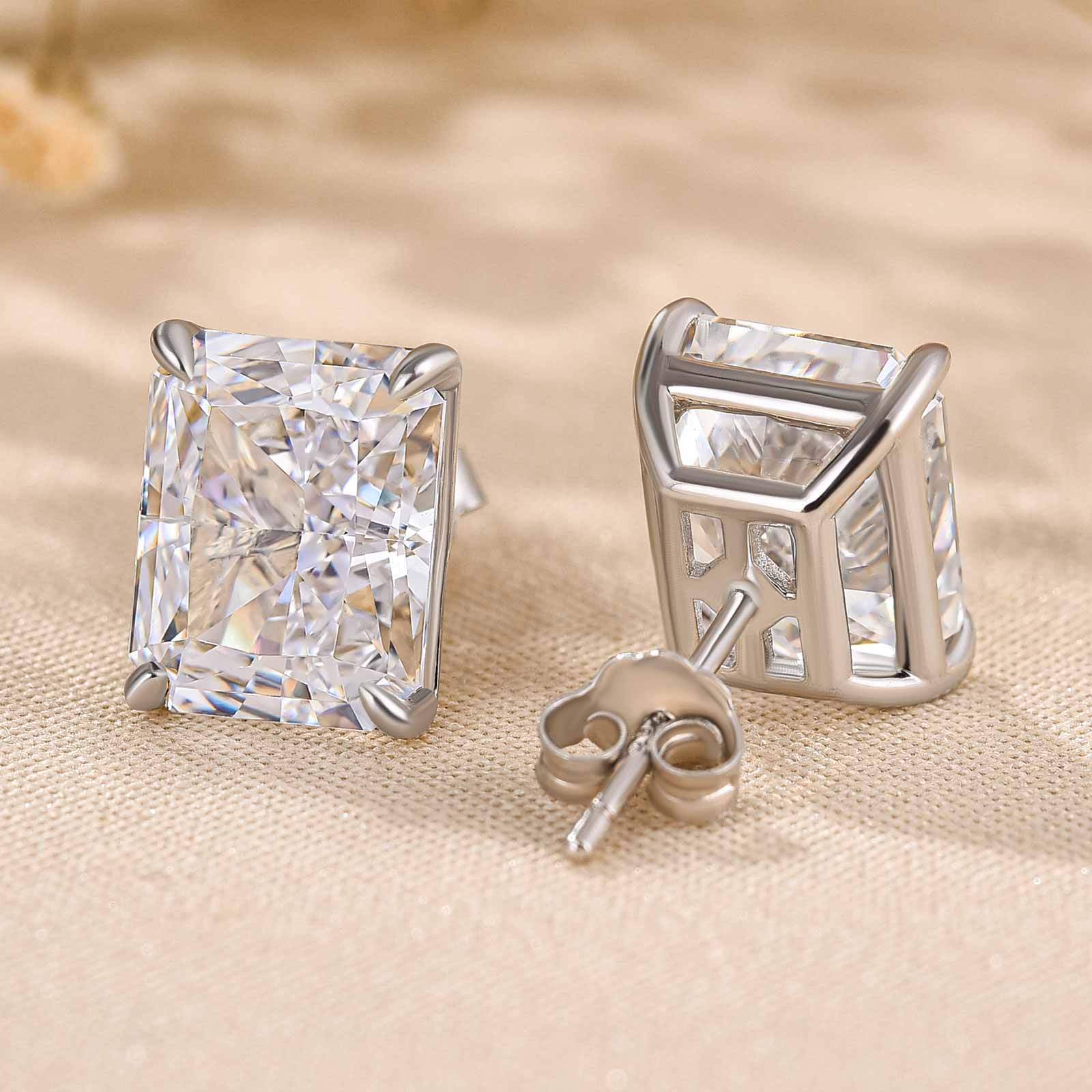 4.0Ct Classic Radiant Cut Women's Stud Earrings In Sterling Silver