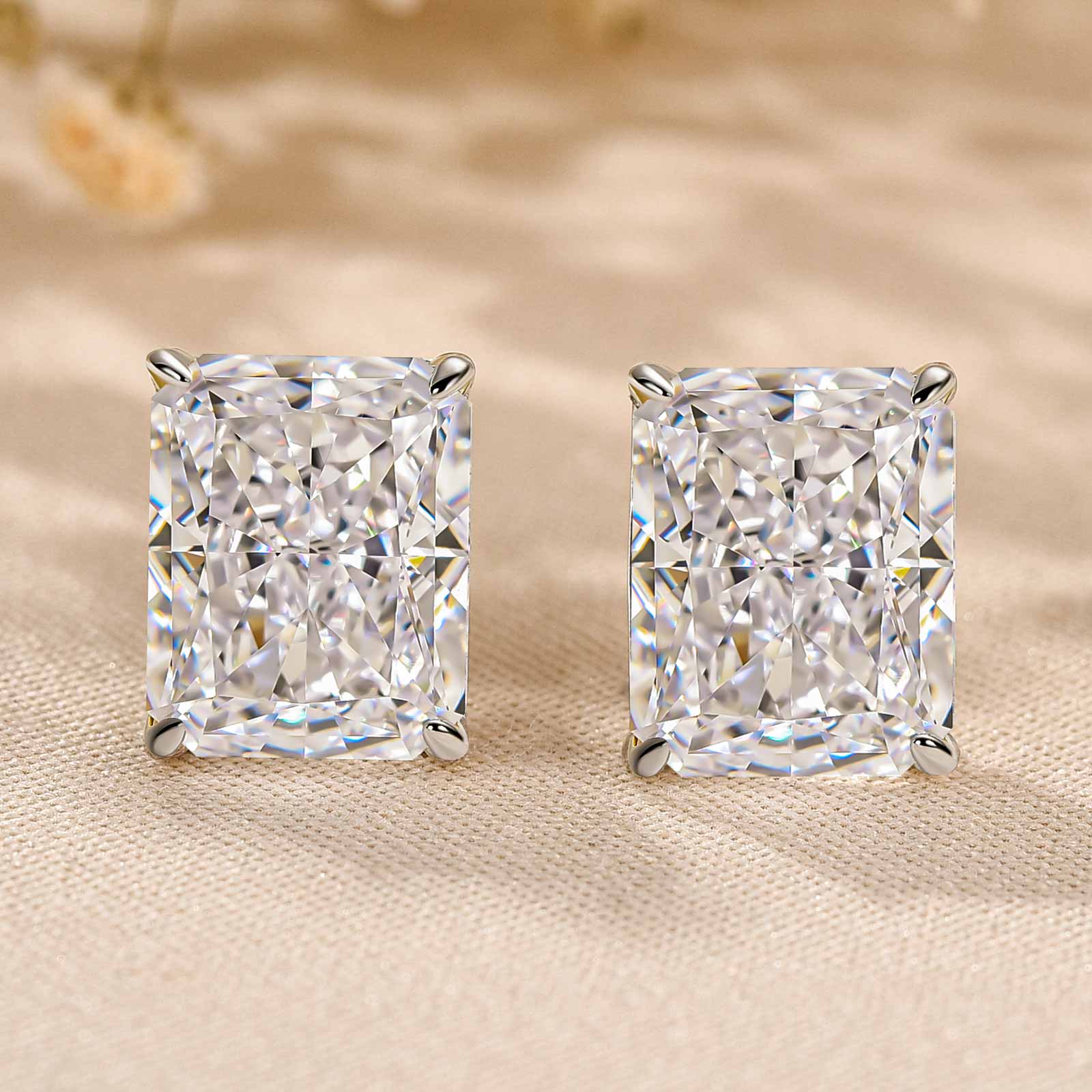 4.0Ct Classic Radiant Cut Women's Stud Earrings In Sterling Silver