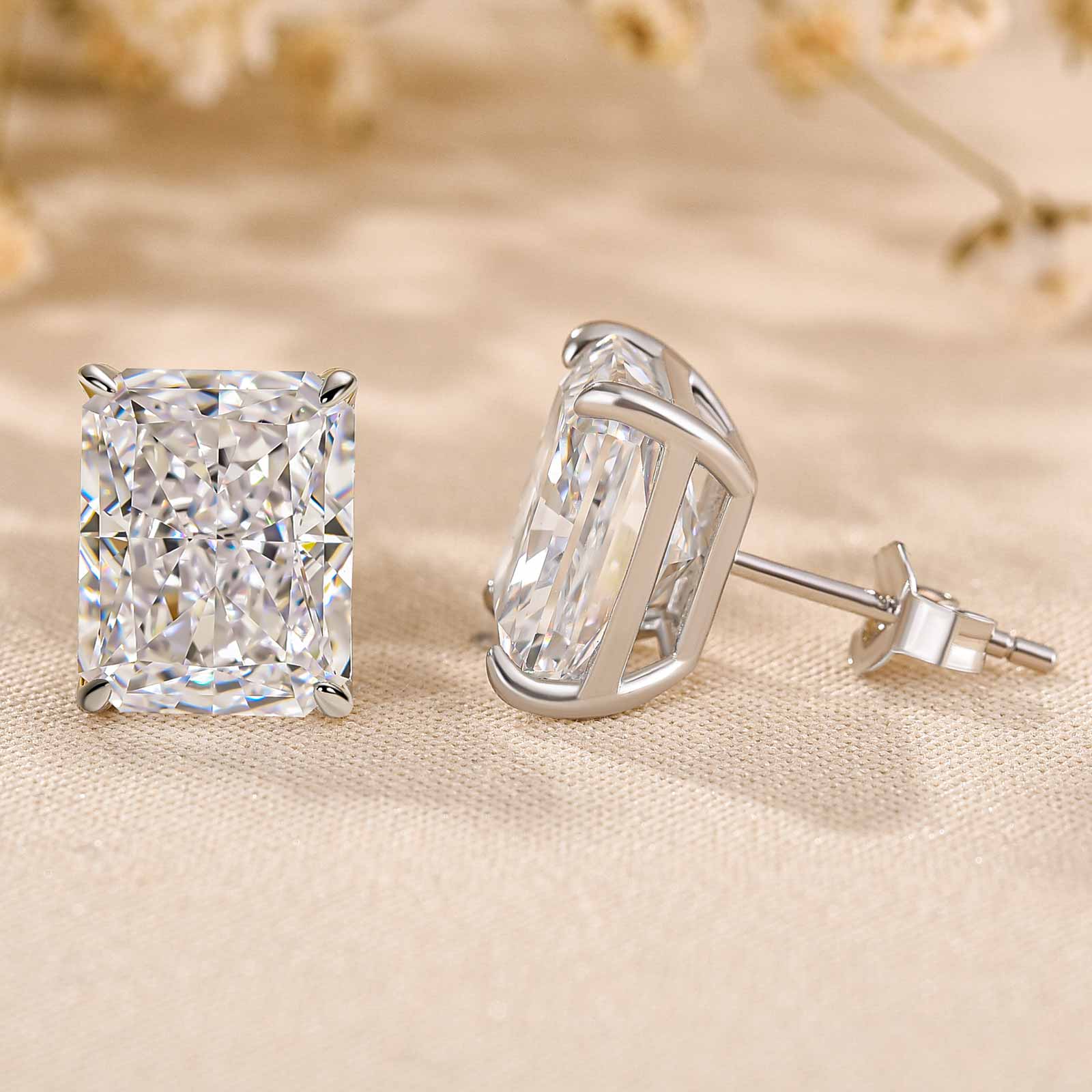 4.0Ct Classic Radiant Cut Women's Stud Earrings In Sterling Silver