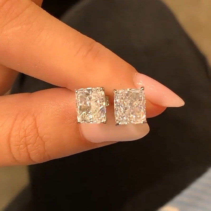 4.0Ct Classic Radiant Cut Women's Stud Earrings In Sterling Silver