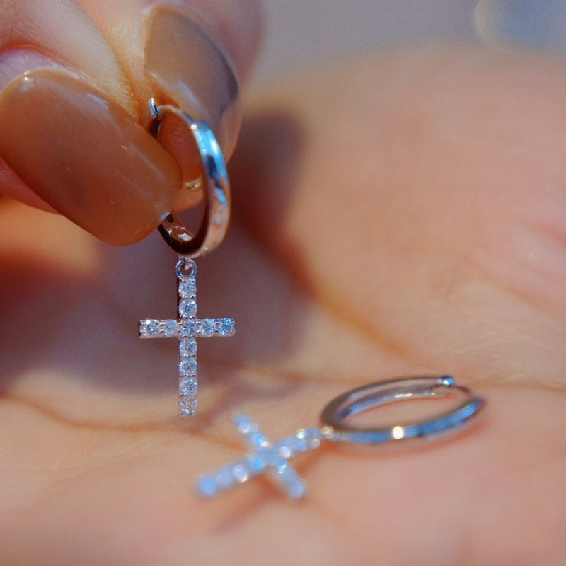 1.0Ct Stunning Cross Round Cut Women's Earrings In Sterling Silver