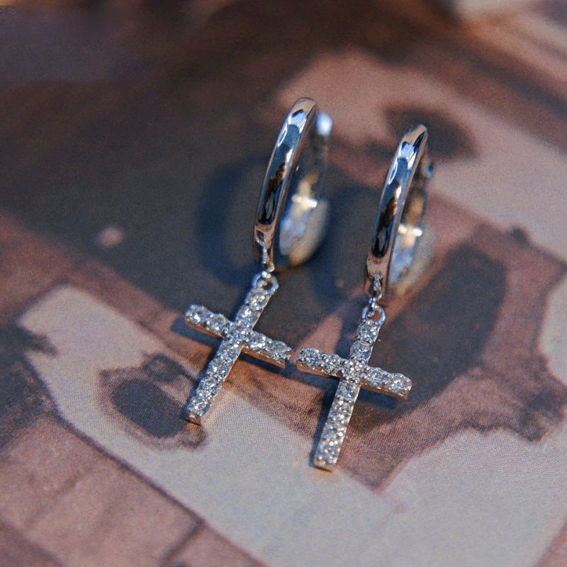 1.0Ct Stunning Cross Round Cut Women's Earrings In Sterling Silver