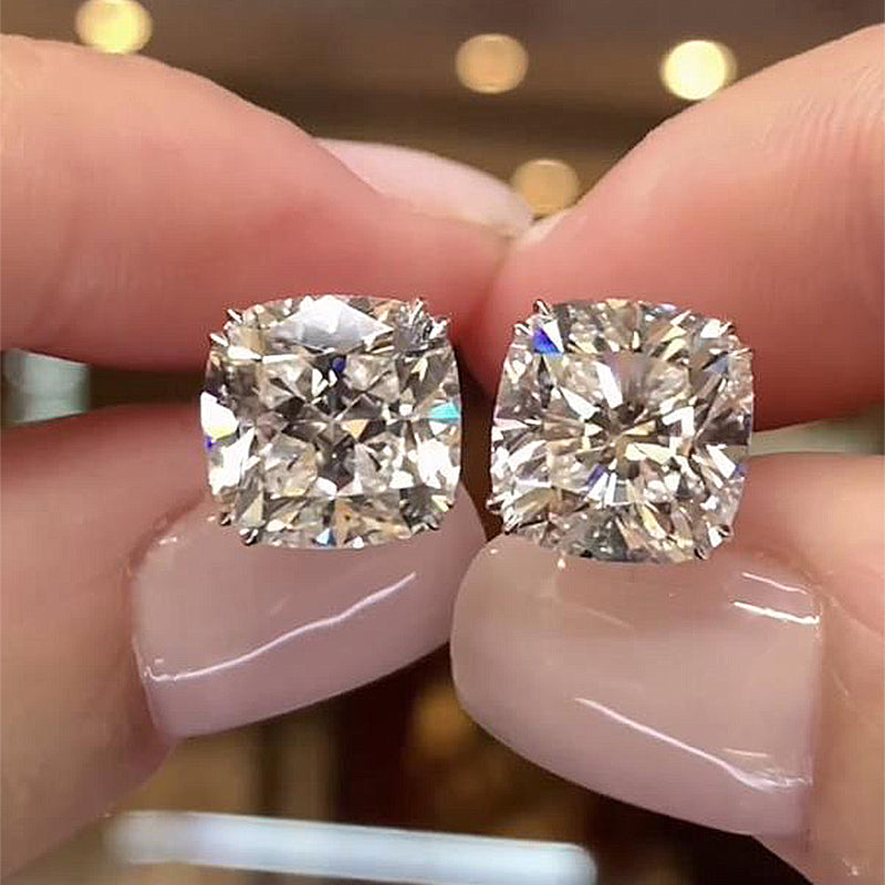 4.2Ct Glittering Crushed Ice Cushion Cut Stud Earrings For Women
