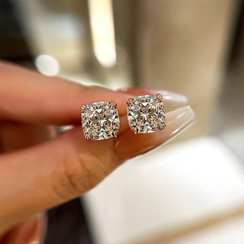 4.2Ct Glittering Crushed Ice Cushion Cut Stud Earrings For Women