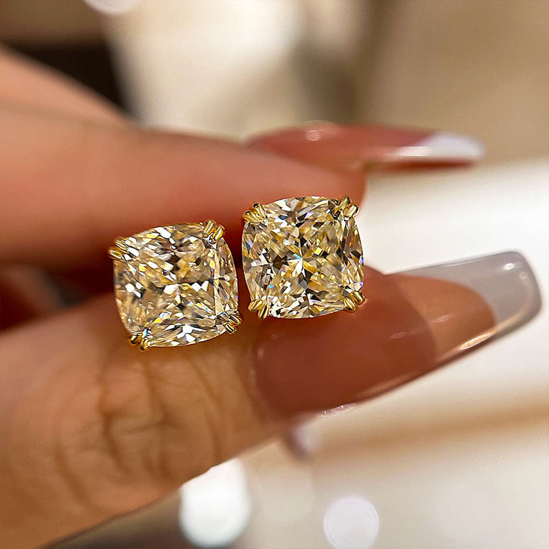 4.2Ct Glittering Crushed Ice Cushion Cut Stud Earrings For Women