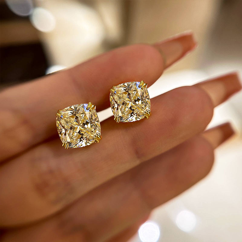 4.2Ct Glittering Crushed Ice Cushion Cut Stud Earrings For Women