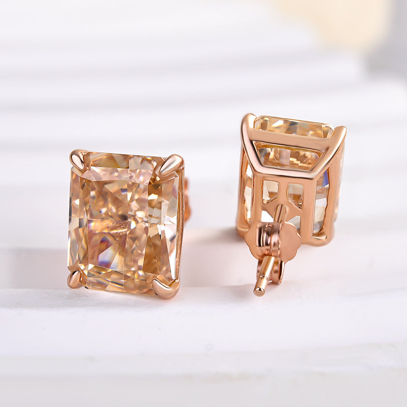 4.0Ct Attractive Rose Gold Champagne Stone Radiant Cut Earrings