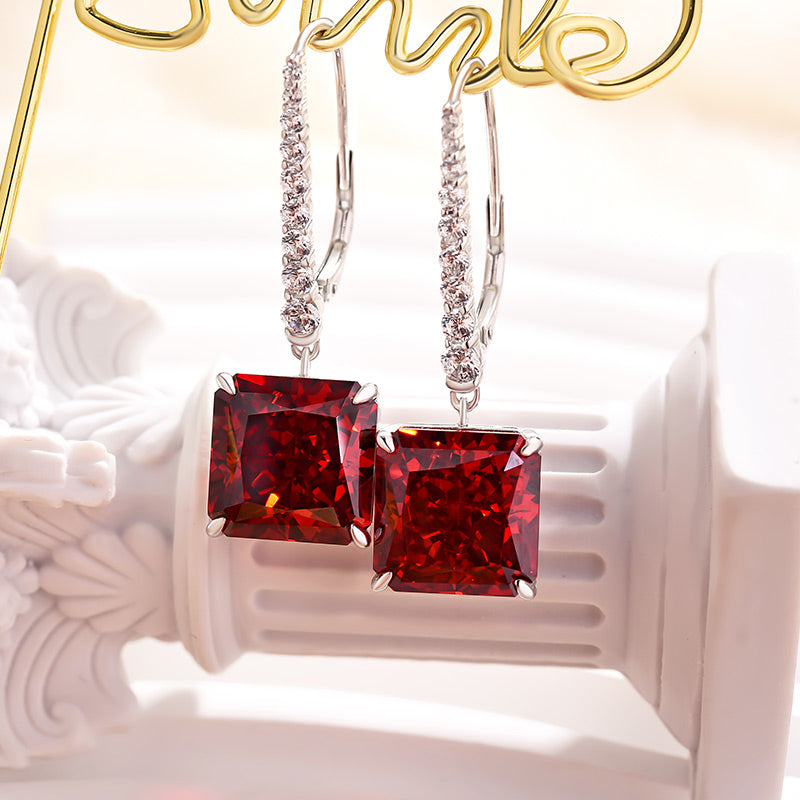 8.0Ct Luxury Radiant Cut Ruby Women's Earrings In Sterling Silver