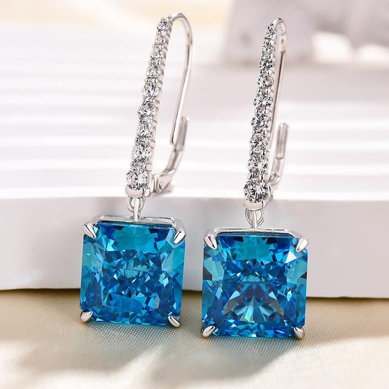 8.0Ct Luxury Radiant Cut Blue Sapphire Women's Earrings In Sterling Silver