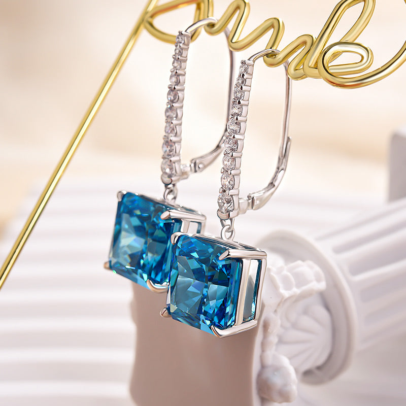 8.0Ct Luxury Radiant Cut Blue Sapphire Women's Earrings In Sterling Silver