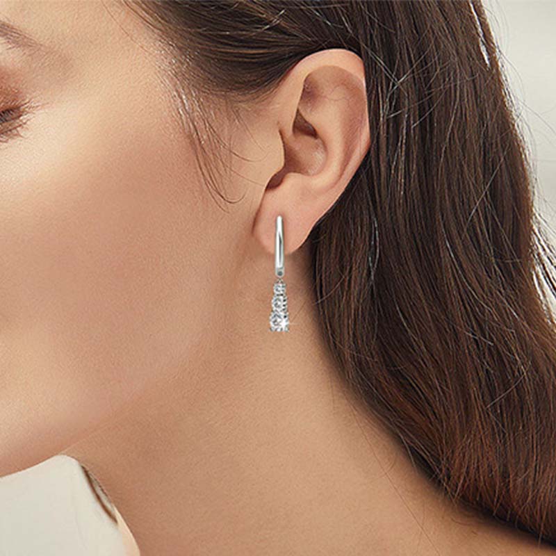 0.8Ct Moissanite Sparkle Three Stone Round Cut Tassel Stud Earrings