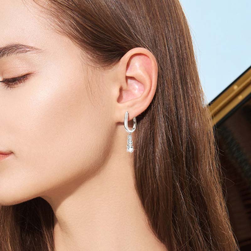 0.8Ct Moissanite Sparkle Three Stone Round Cut Tassel Stud Earrings