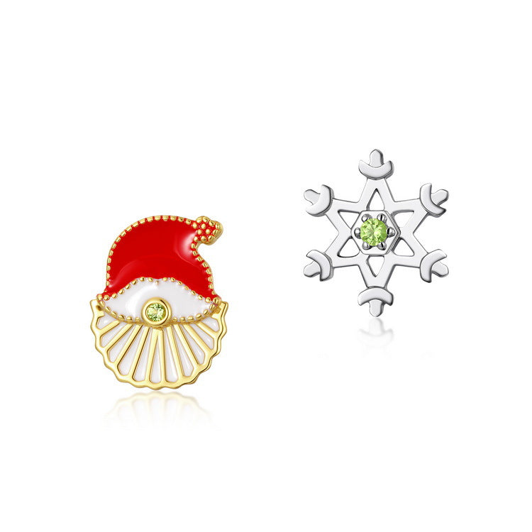 0.2Ct Christmas Santa Snowflake Asymmetrical Green Stud Earrings