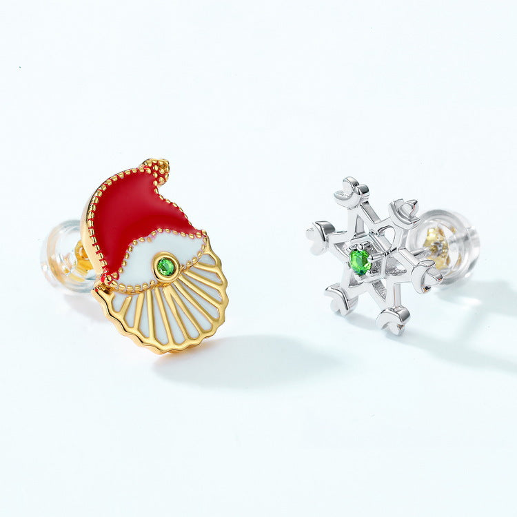 0.2Ct Christmas Santa Snowflake Asymmetrical Green Stud Earrings