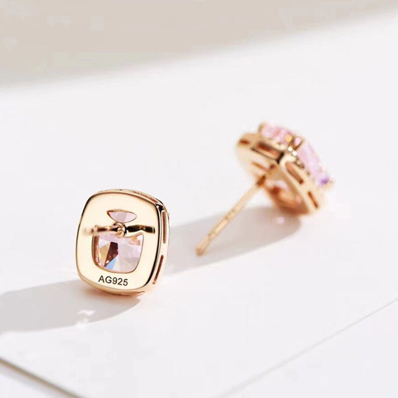 2.0Ct Elegant Rose Gold Halo Cushion Cut Pink Stone Stud Earrings