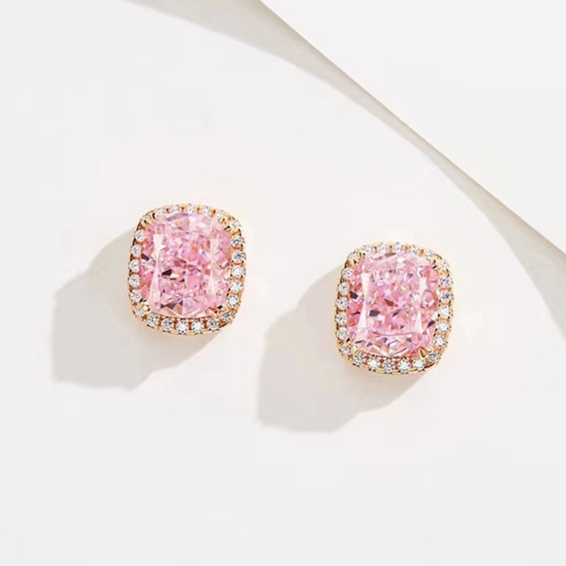 2.0Ct Elegant Rose Gold Halo Cushion Cut Pink Stone Stud Earrings