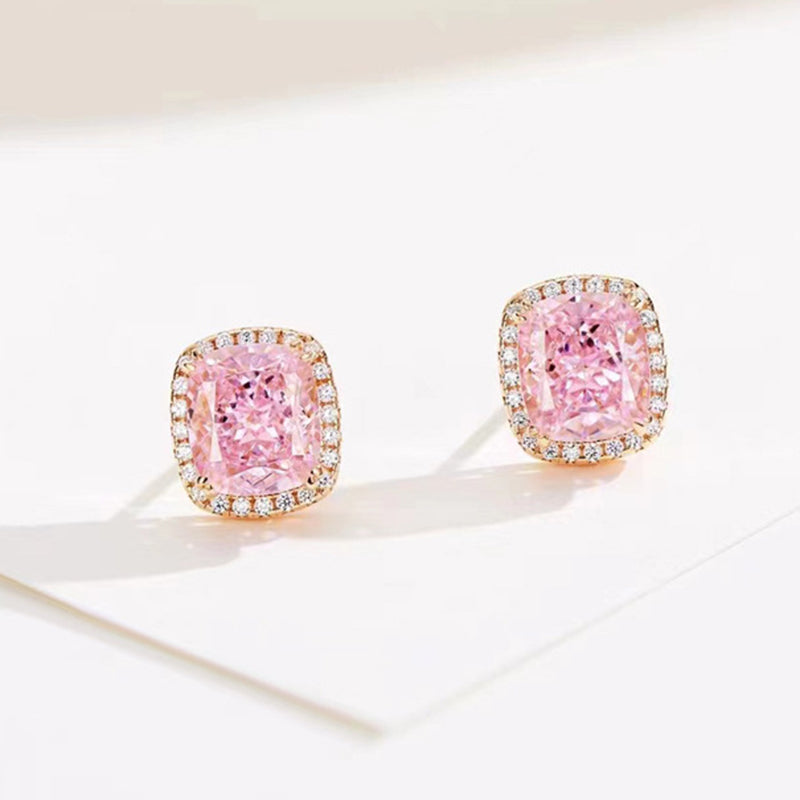 2.0Ct Elegant Rose Gold Halo Cushion Cut Pink Stone Stud Earrings