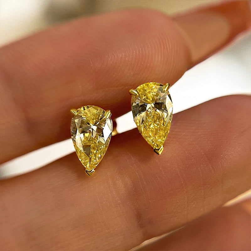 0.75Ct Yellow Stone Classic Pear Cut Earring