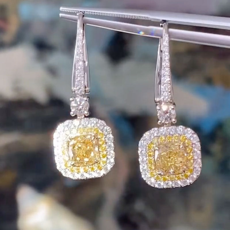 2.0Ct Yellow Stone Cushion Cut Women's Earrings