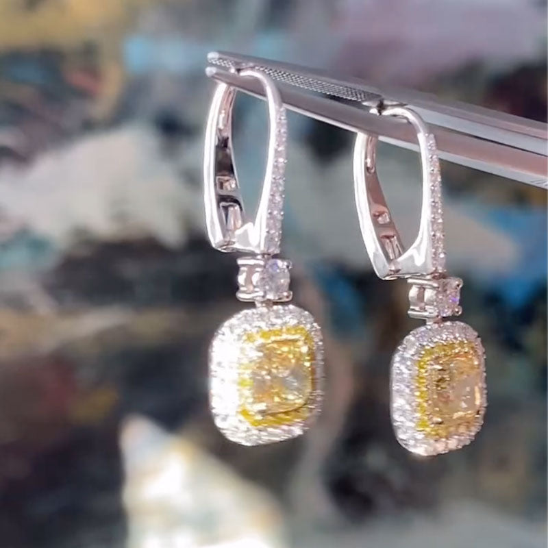 2.0Ct Yellow Stone Cushion Cut Women's Earrings