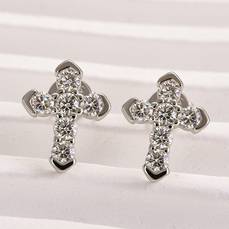 0.5Ct Moissanite Cross Earrings In Sterling Silver