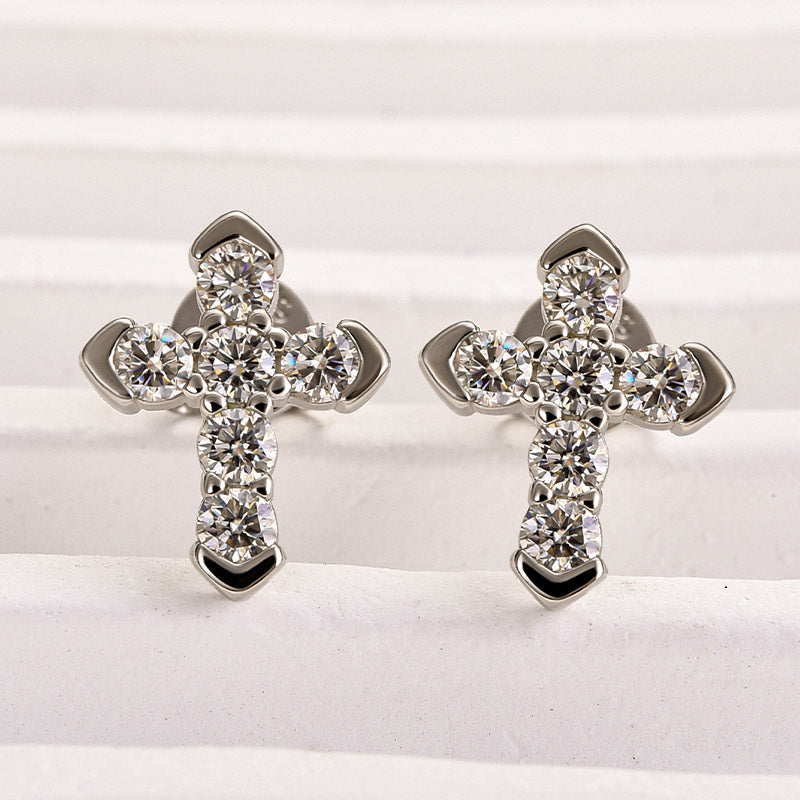 0.5Ct Moissanite Cross Earrings In Sterling Silver