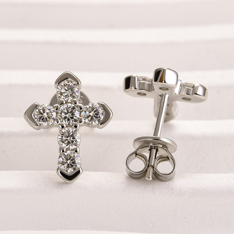 0.5Ct Moissanite Cross Earrings In Sterling Silver