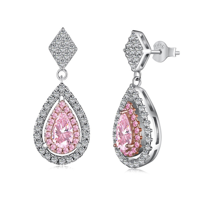 1.75Ct Pink Stone Double Halo Pear Cut Women's Earrings