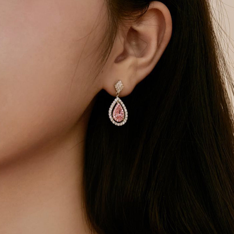 1.75Ct Pink Stone Double Halo Pear Cut Women's Earrings