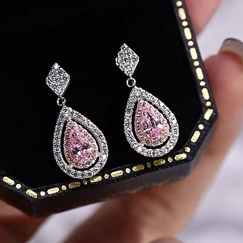1.75Ct Pink Stone Double Halo Pear Cut Women's Earrings