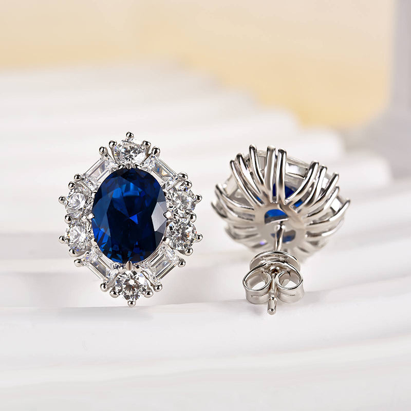1.8Ct Blue Stone Halo Oval Cut Women's Earrings