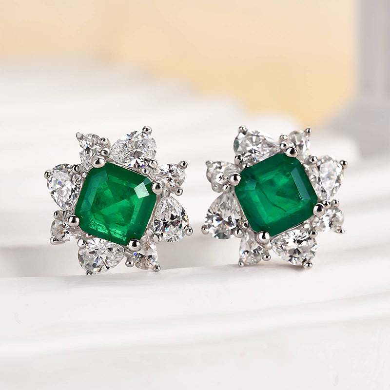 1.25Ct Emerald Green Halo Emerald Cut Earrings